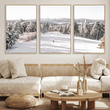 62119206-MGV-CV-36X24-Snowy Trail Wall Art Canvas Print, Framed Ski Slope Art Picture Print, Winter Pines Perfect Alpine Adventure Decor Artwork