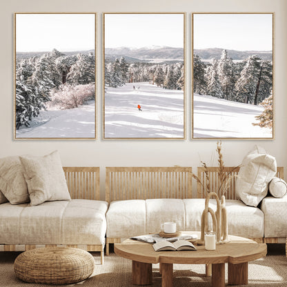 62119206-MGV-CV-36X24-Snowy Trail Wall Art Canvas Print, Framed Ski Slope Art Picture Print, Winter Pines Perfect Alpine Adventure Decor Artwork