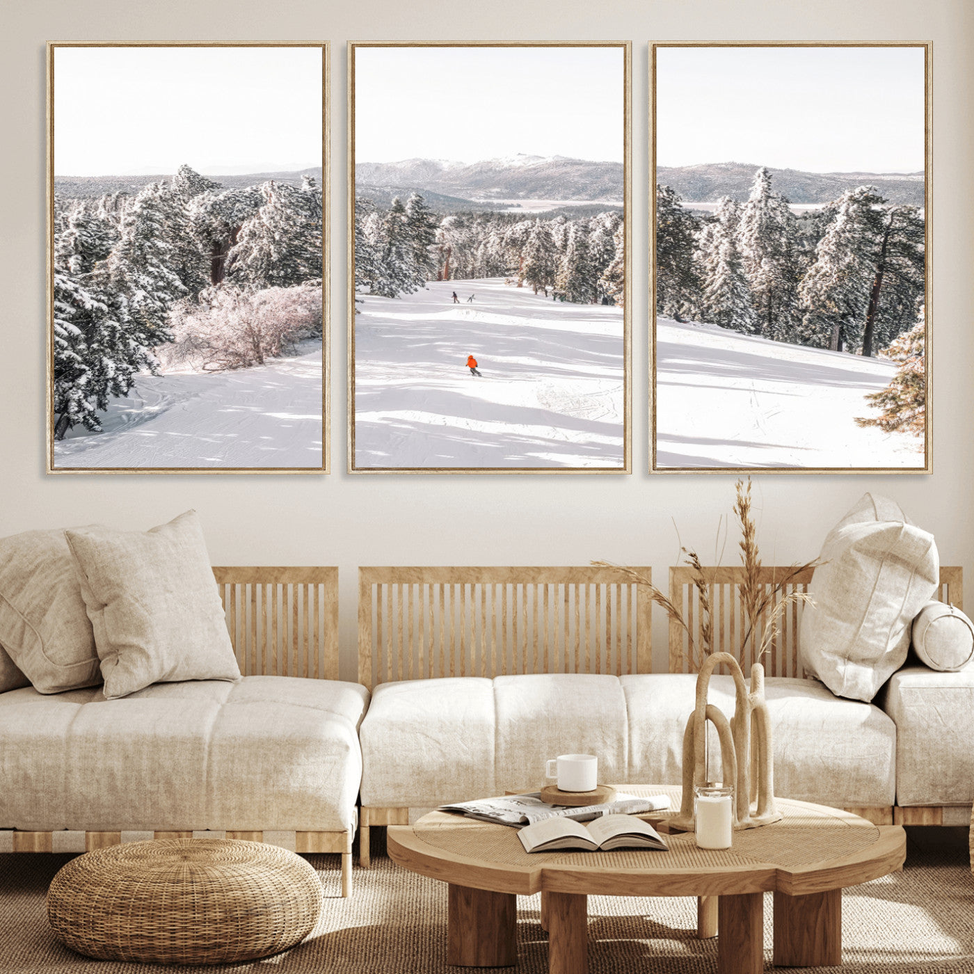 62119206-MGV-CV-36X24-Snowy Trail Wall Art Canvas Print, Framed Ski Slope Art Picture Print, Winter Pines Perfect Alpine Adventure Decor Artwork