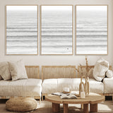 66534476-MGV-CV-36X24-Lone Surfer Wall Art Canvas Print, Framed Ocean Waves Art Picture Print, Minimal Sea Perfect Minimal Coastal Decor Artwork