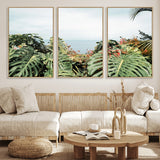 45700479-MGV-CV-36X24-Monstera Leaves Wall Art Canvas Print, Framed Tropical Ocean Art Picture Print, Tropical Foliage Perfect Tropical Coastal Jungle