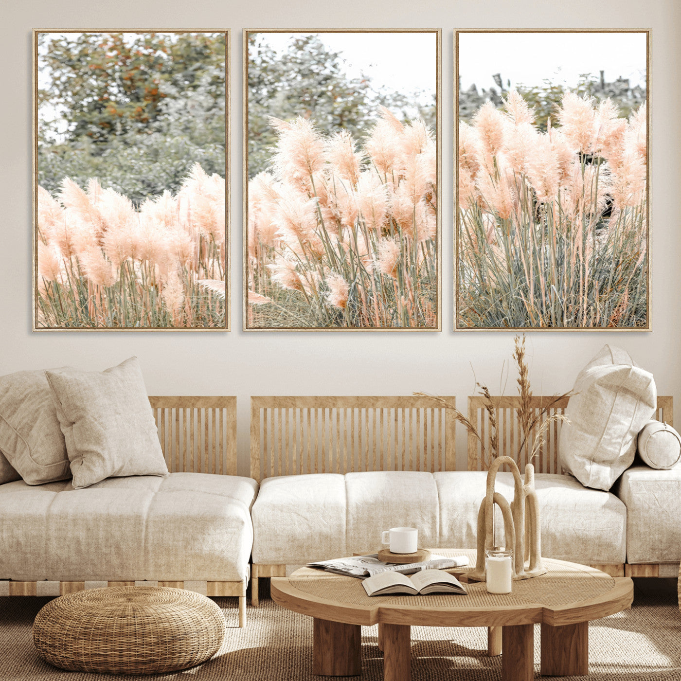 21826392-MGV-CV-36X24-Pampas Grass Wall Art Canvas Print, Framed Soft Pampas Art Picture Print, Pastel Grasses Perfect Soft Neutral Boho Decor Artwork