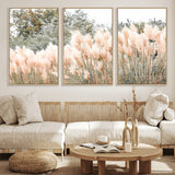 21826392-MGV-FC-60X30-3P_Natural-Pampas Grass Wall Art Canvas Print, Framed Soft Pampas Art Picture Print, Pastel Grasses Perfect Soft Neutral Boho Decor Artwork