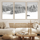 68081143-MGV-FC-60X30-3P_Natural-Snowy Bison Wall Art Canvas Print, Framed Winter Forest Art Picture Print, Lone Bison Perfect Monochrome Winter Wild Decor Artwork