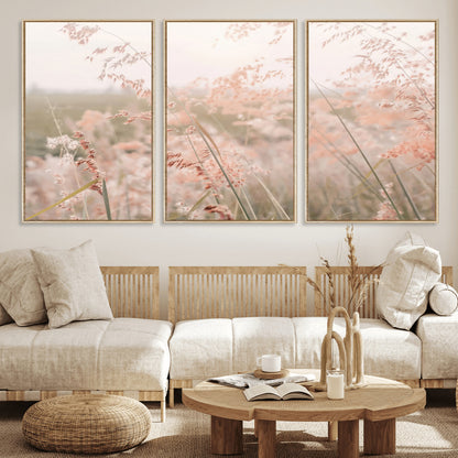 79164340-MGV-CV-36X24-Pastel Grasses Wall Art Canvas Print, Framed Soft Meadow Art Picture Print, Field in Breeze Perfect Pastel Minimal Decor Artwork