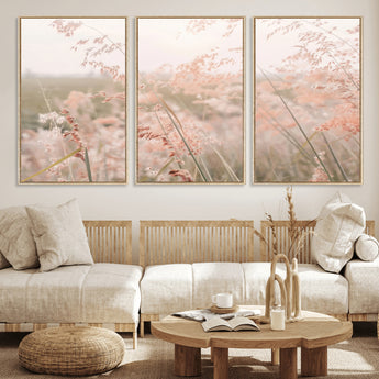 79164340-MGV-FC-60X30-3P_Natural-Pastel Grasses Wall Art Canvas Print, Framed Soft Meadow Art Picture Print, Field in Breeze Perfect Pastel Minimal Decor Artwork