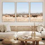 16563092-MGV-CV-36X24-Texas Longhorns Wall Art Canvas Print, Framed Western Cattles Art Picture Print, Rustic Herd Perfect Rustic Farmhouse Decor