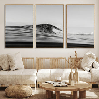 24029476-MGV-CV-36X24-Black Wave Wall Art Canvas Print, Framed Abstract Surf Art Picture Print, Minimalist Ocean Perfect Minimalist Coastal Decor