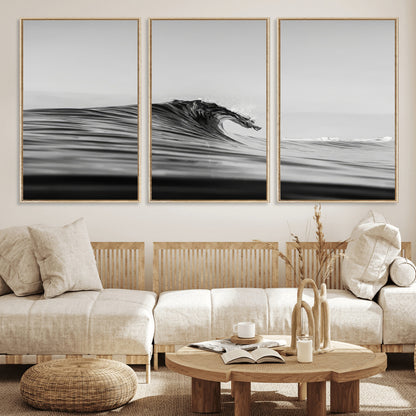24029476-MGV-CV-36X24-Black Wave Wall Art Canvas Print, Framed Abstract Surf Art Picture Print, Minimalist Ocean Perfect Minimalist Coastal Decor