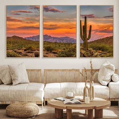 25332783-MGV-CV-36X24-Saguaro Cactus Wall Art Canvas Print, Framed Arizona Sunset Art Picture Print, Sonoran Desert Perfect Southwestern Boho Decor