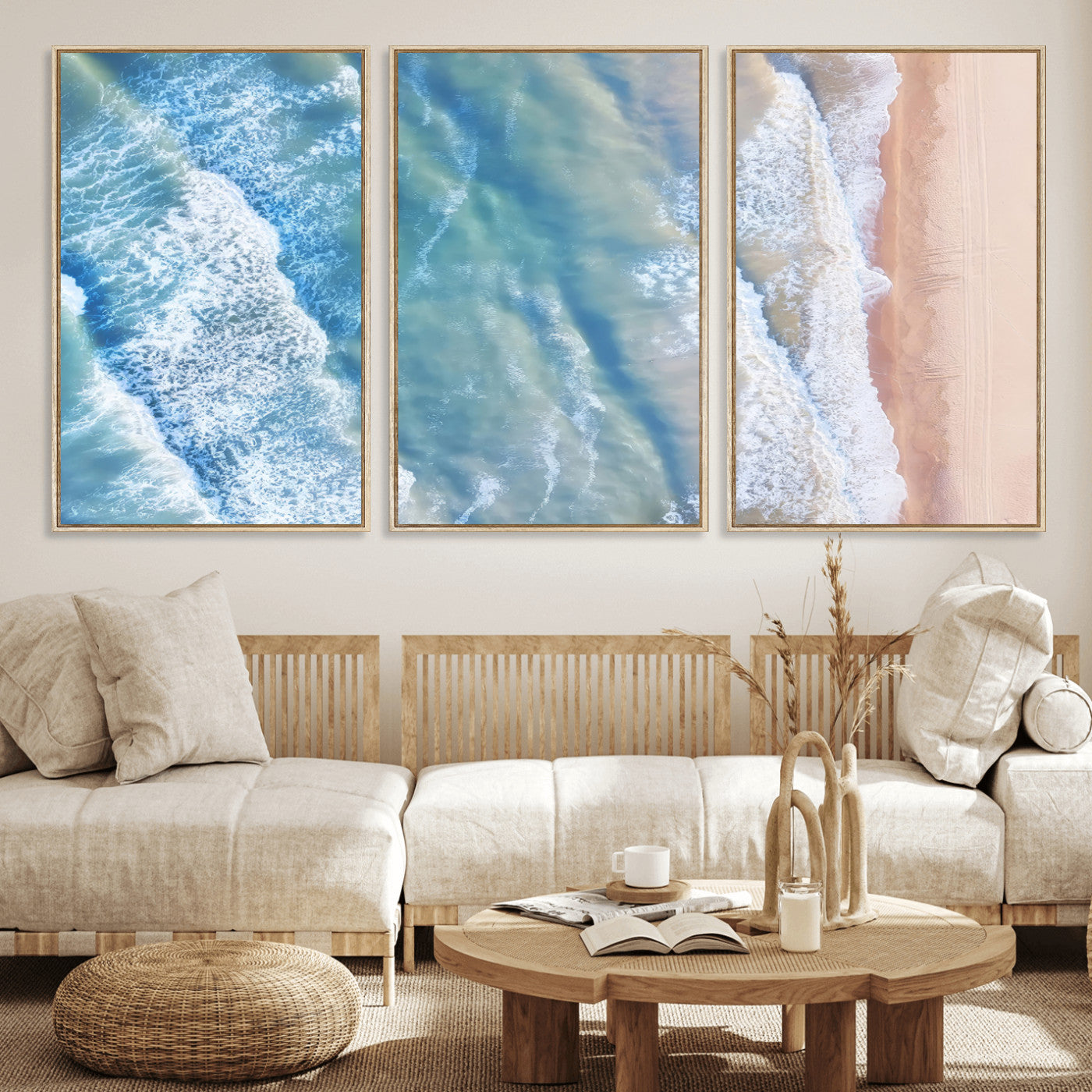 17641845-MGV-CV-36X24-Aerial Ocean Wall Art Canvas Print, Framed Blue Waves Art Picture Print, Sandy Shoreline Perfect Modern Coastal Decor Artwork