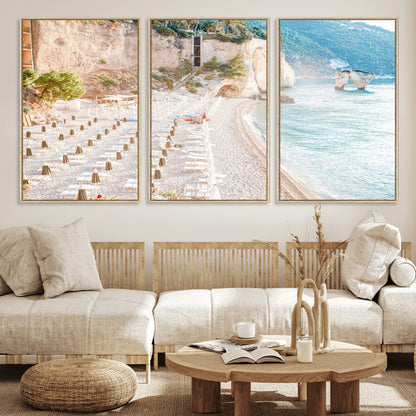 84816639-MGV-CV-36X24-Mediterranean Beach Wall Art Canvas Print, Framed Airy Coastal Art Picture Print, Summer Shore Perfect Coastal Retreat Decor