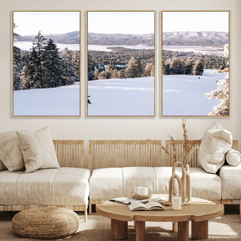 79857868-MGV-FC-60X30-3P_Natural-Snowy Mountain Wall Art Canvas Print, Framed Ski Slope Art Picture Print, Winter Forest Perfect Modern Rustic Decor Artwork