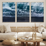 87941475-MGV-FC-60X30-3P_Natural-Black Beach Wall Art Canvas Print, Framed Aerial Ocean Art Picture Print, Moody Coastal Perfect Modern Coastal Decor Artwork