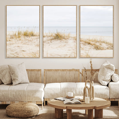 13146857-MGV-CV-36X24-Beach Dunes Wall Art Canvas Print, Framed Soft Horizon Art Picture Print, Coastal Grass Perfect Minimalist Coastal Decor Artwork