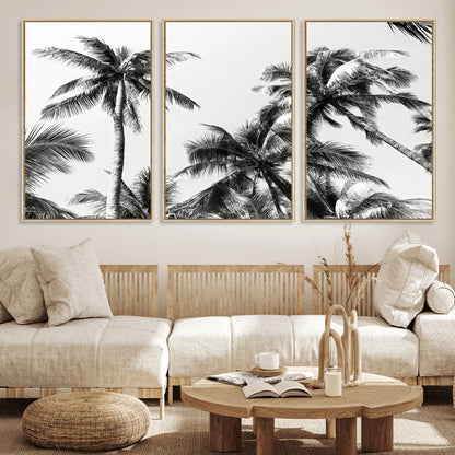 46641801-MGV-CV-36X24-Palm Tree Wall Art Canvas Print, Framed Black White Tropics Art Picture Print, Monochrome Palms Perfect Modern Tropical Minimalist