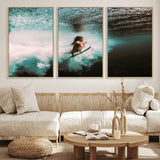 85923512-MGV-CV-36X24-Aquatic Motion Wall Art Canvas Print, Framed Underwater Swimming Art Picture Print, Female Surfer Diving Perfect Coastal Boho