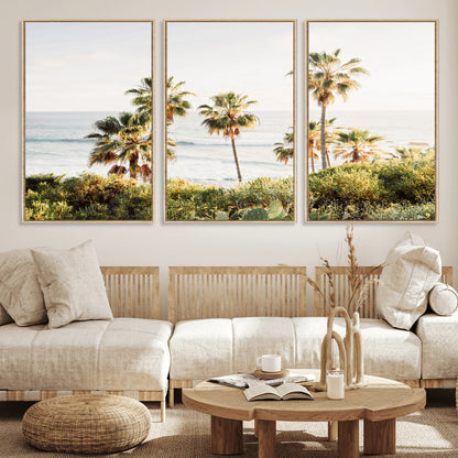 94707294-MGV-CV-36X24-California Coast Wall Art Canvas Print, Framed Palm Trees Art Picture Print, Coastal Landscape Perfect Coastal Minimalist Decor