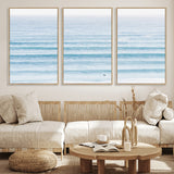 77145995-MGV-FC-60X30-3P_Natural-Ocean Simplicity Wall Art Canvas Print, Framed Surfer on Water Art Picture Print, Light Blue Perfect Coastal Minimalist Decor