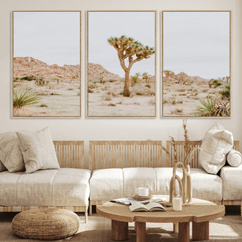 67109959-MGV-FC-60X30-3P_Natural-Joshua Tree Wall Art Canvas Print, Framed Neutral Desert Art Picture Print, Earthy Landscape Perfect Neutral Boho Decor Artwork