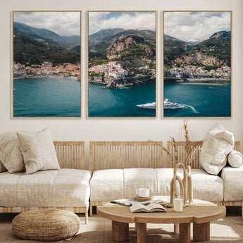 20321590-MGV-CV-36X24-Amalfi Coast Wall Art Canvas Print, Framed Italy Travel Art Picture Print, Mediterranean Landscape Perfect Mediterranean Coastal