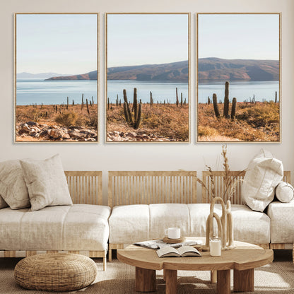 45193515-MGV-CV-36X24-Desert Cactus Wall Art Canvas Print, Framed Baja Coastline Art Picture Print, Coastal Desert Perfect Southwestern Minimalist Decor