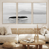30524220-MGV-FC-60X30-3P_Natural-Whale Tail Wall Art Canvas Print, Framed Black White Ocean Art Picture Print, Calm Marine Perfect Minimalist Coastal Decor Artwork