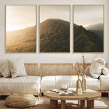 42338636-MGV-CV-36X24-Golden Mountain Wall Art Canvas Print, Framed Misty Summit Art Picture Print, Rugged Landscape Perfect Moody Wilderness Decor