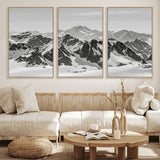 46884246-MGV-FC-60X30-3P_Natural-Snowy Mountain Wall Art Canvas Print, Framed Mountain Peaks Art Picture Print, Alpine Mountains Perfect Minimalist Alpine Decor