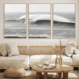 42544082-MGV-CV-36X24-Monochrome Seascape Wall Art Canvas Print, Framed Surf Wave Art Picture Print, Minimalist Ocean Perfect Moody Coastal Decor