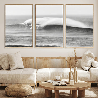 42544082-MGV-CV-36X24-Monochrome Seascape Wall Art Canvas Print, Framed Surf Wave Art Picture Print, Minimalist Ocean Perfect Moody Coastal Decor