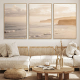 57669769-MGV-CV-36X24-Misty Coastal Wall Art Canvas Print, Framed Golden Sunset Art Picture Print, Serene Shoreline Perfect Tranquil Coastal Decor