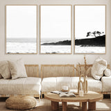 40875891-MGV-CV-36X24-SurferCliffs Wall Art Canvas Print, Framed Black White Beach Art Picture Print, Ocean Waves Perfect Minimalist Coastal Decor