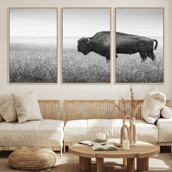 28435251-MGV-CV-36X24-Bison In Prairie Wall Art Canvas Print, Framed Rustic Wildlife Art Picture Print, Wild Buffalo Perfect Rustic Western Decor