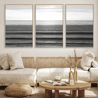 47305203-MGV-CV-36X24-Monochrome Ocean Wall Art Canvas Print, Framed Moody Ocean Art Picture Print, Calm Ocean Perfect Minimalist Coastal Decor Artwork