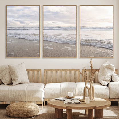 70596264-MGV-CV-36X24-Ocean Waves Wall Art Canvas Print, Framed Coastal Shoreline Art Picture Print, Sea Foam Perfect Coastal Minimalist Decor Artwork