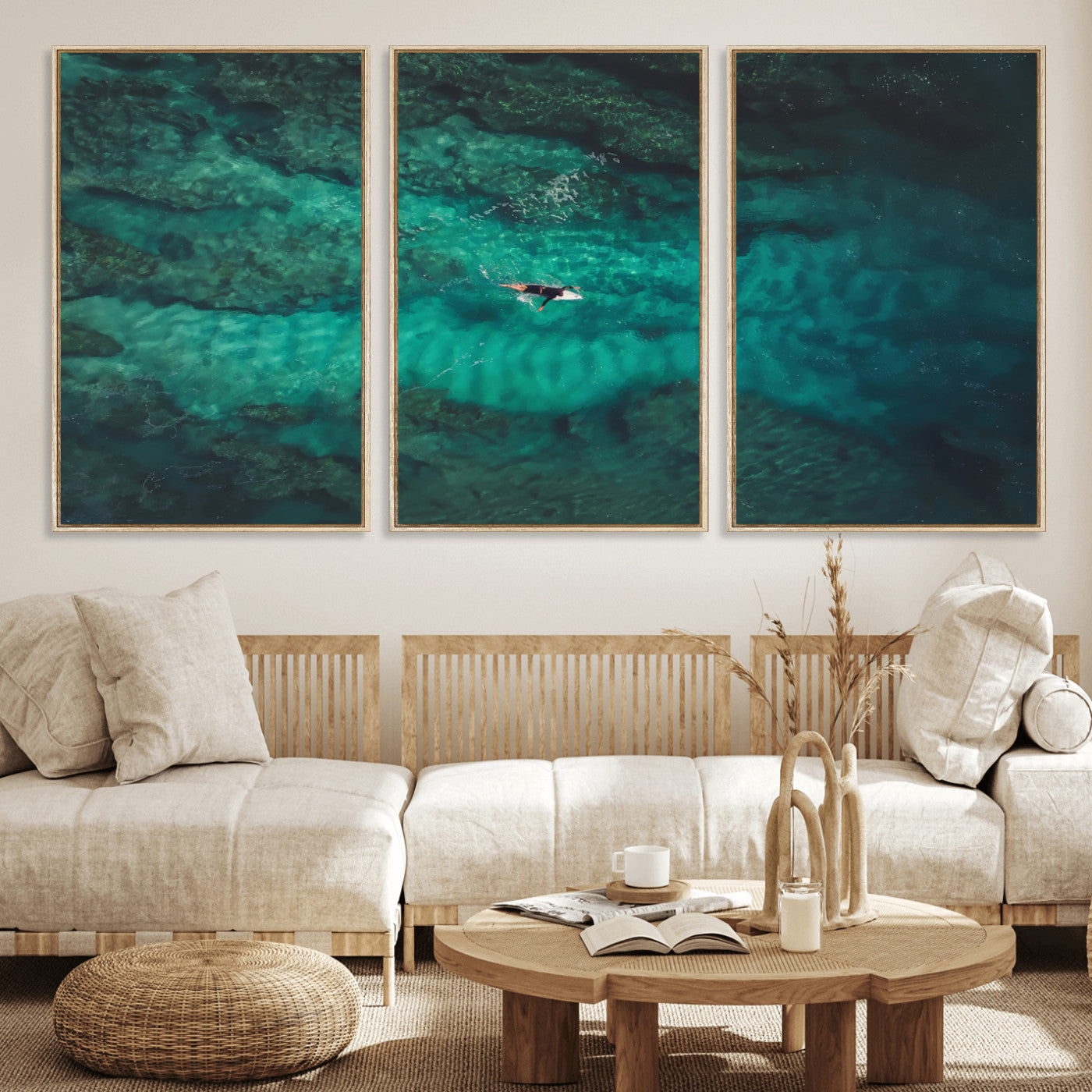 93287752-MGV-CV-36X24-Ocean Surf Wall Art Canvas Print, Framed Blue Waters Art Picture Print, Vibrant Seascape Perfect Coastal Adventure Decor Artwork