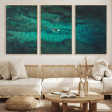 93287752-MGV-FC-60X30-3P_Natural-Ocean Surf Wall Art Canvas Print, Framed Blue Waters Art Picture Print, Vibrant Seascape Perfect Coastal Adventure Decor Artwork