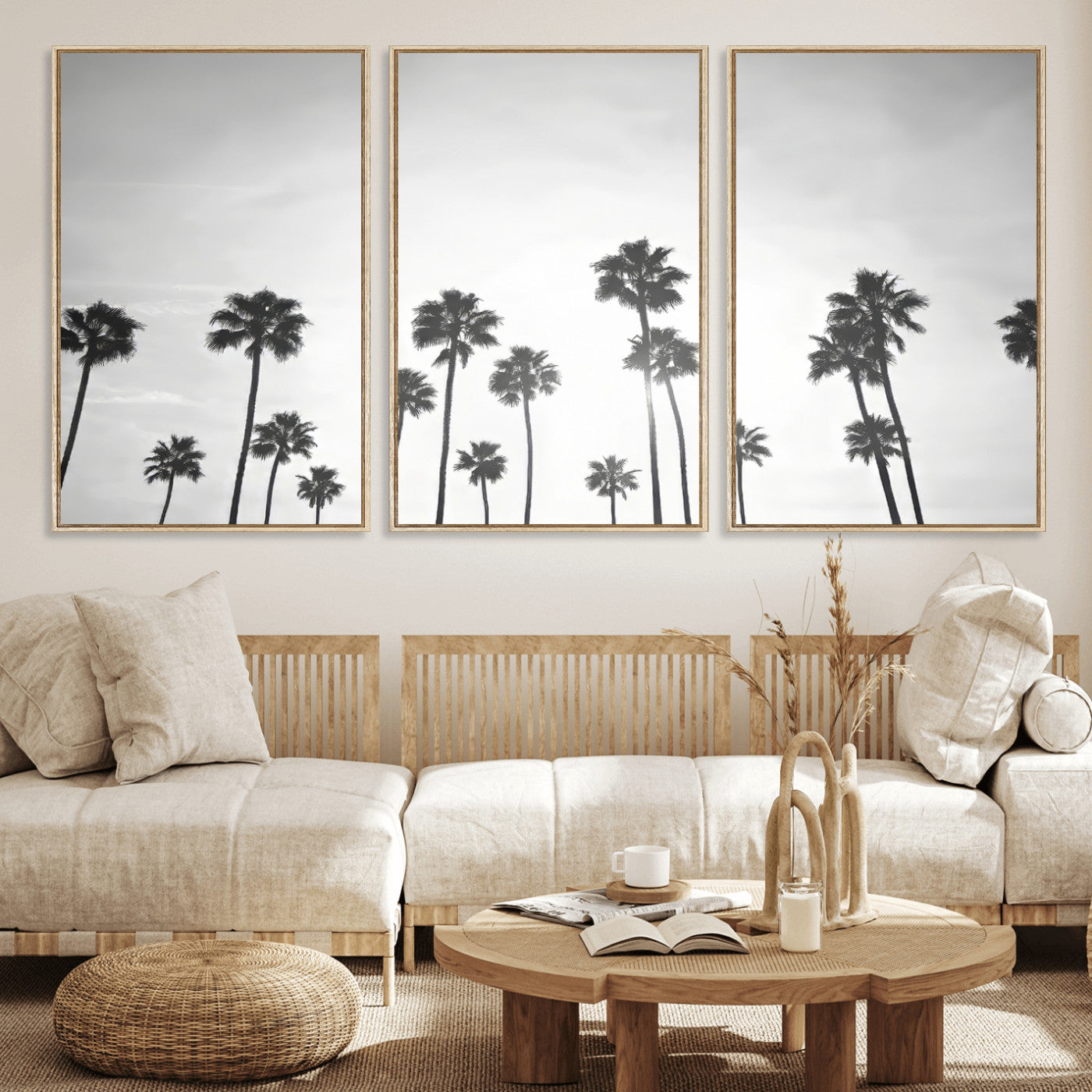 62298277-MGV-CV-36X24-Monochrome Palms Wall Art Canvas Print, Framed Minimalist Trees Art Picture Print, Silhouetted Palms Perfect Tropical Minimalist