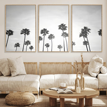 62298277-MGV-CV-36X24-Monochrome Palms Wall Art Canvas Print, Framed Minimalist Trees Art Picture Print, Silhouetted Palms Perfect Tropical Minimalist