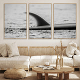 62314230-MGV-FC-60X30-3P_Natural-Black White Surfboard Wall Art Canvas Print, Framed Minimalist Beach Art Picture Print, Surf Fin Perfect Minimalist Coastal Decor