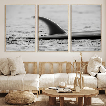 62314230-MGV-FC-60X30-3P_Natural-Black White Surfboard Wall Art Canvas Print, Framed Minimalist Beach Art Picture Print, Surf Fin Perfect Minimalist Coastal Decor
