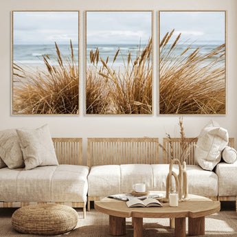 14270839-MGV-CV-36X24-Beach Grass Wall Art Canvas Print, Framed Coastal Dunes Art Picture Print, Dune Grass Perfect Coastal Minimalist Decor Artwork