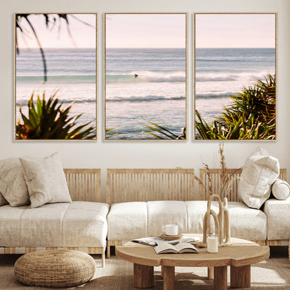 23287092-MGV-CV-36X24-Ocean Surfer Wall Art Canvas Print, Framed Coastal Surf Art Picture Print, Tropical Beach Perfect Tropical Coastal Decor Artwork