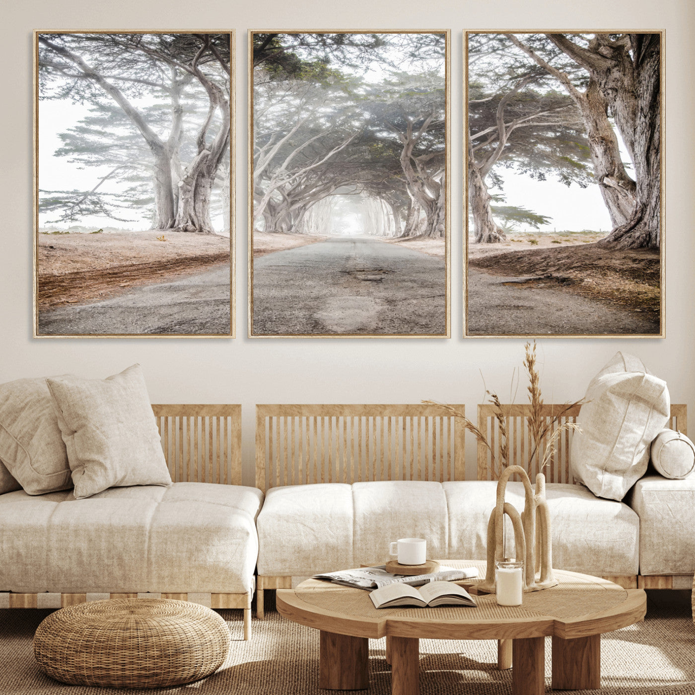 87090469-MGV-CV-36X24-Cypress Tunnel Wall Art Canvas Print, Framed Misty Road Art Picture Print, Foggy Trees Perfect Rustic Woodland Decor Artwork