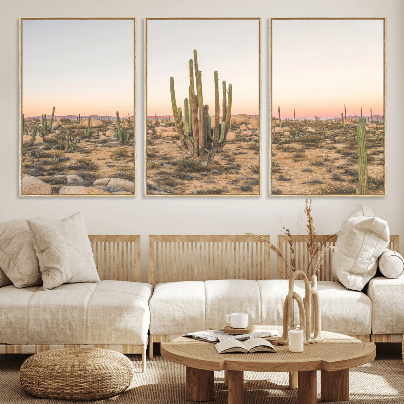 76234974-MGV-CV-36X24-Desert Cactus Wall Art Canvas Print, Framed Baja Desert Art Picture Print, Pastel Desert Perfect Southwestern Boho Decor Artwork