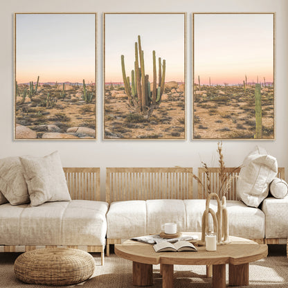 76234974-MGV-CV-36X24-Desert Cactus Wall Art Canvas Print, Framed Baja Desert Art Picture Print, Pastel Desert Perfect Southwestern Boho Decor Artwork