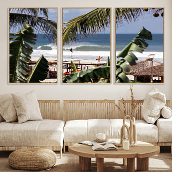 34722557-MGV-CV-36X24-Tropical Shoreline Wall Art Canvas Print, Framed Surfer Beach Art Picture Print, Coastal Surf Perfect Tropical Coastal Decor