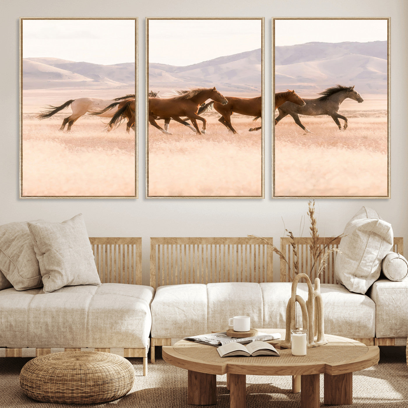 83644685-MGV-CV-36X24-Wild Horse Art Wall Art Canvas Print, Framed Rustic Western Art Picture Print, Desert Horse Scene Perfect Rustic Western Decor