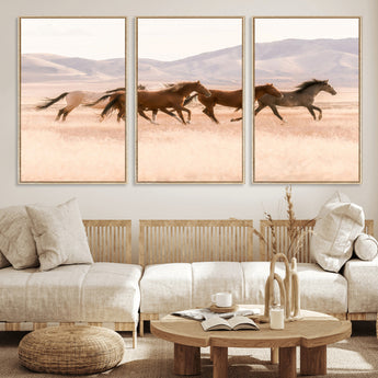 83644685-MGV-CV-36X24-Wild Horse Art Wall Art Canvas Print, Framed Rustic Western Art Picture Print, Desert Horse Scene Perfect Rustic Western Decor